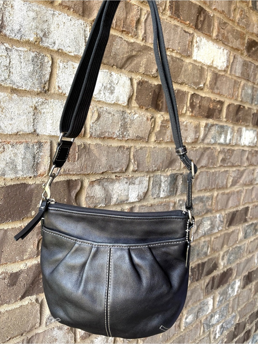 Vintage Coach Soho Black Leather Pleated Crossbody Bag Silver Hardware EUC 2in1